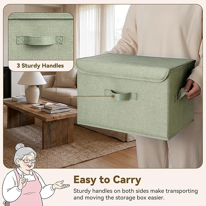 GRANNY SAYS Stoarge Basket with Lid Decorative Storage Boxes Closet Storage Bins for Clothes Collapsible Stackable Organization Sage Green&ampDark Green 2-Pack