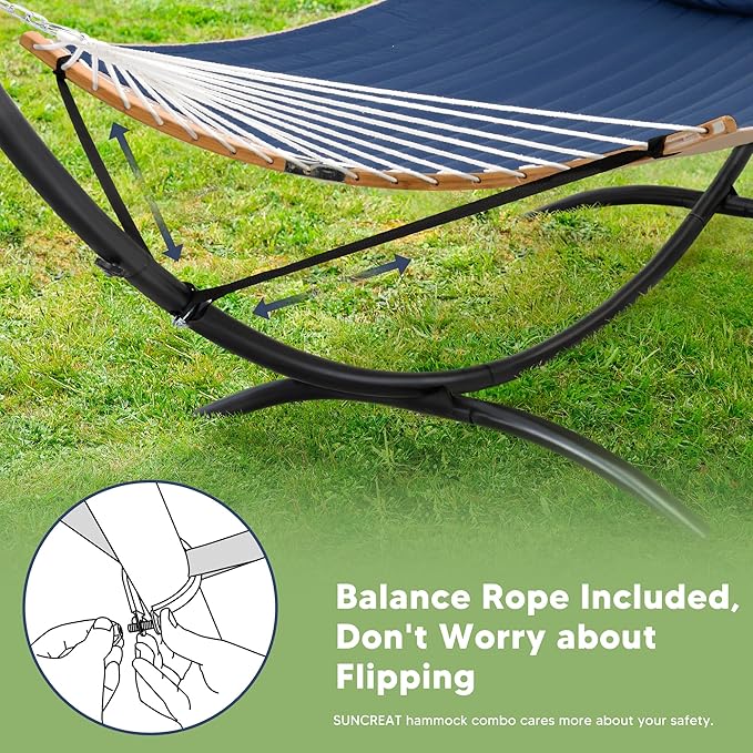 SUNCREAT Hammocks for Outside with Stand Porch Hammock and Stand 475 lbs Capacity Patent Pending Navy