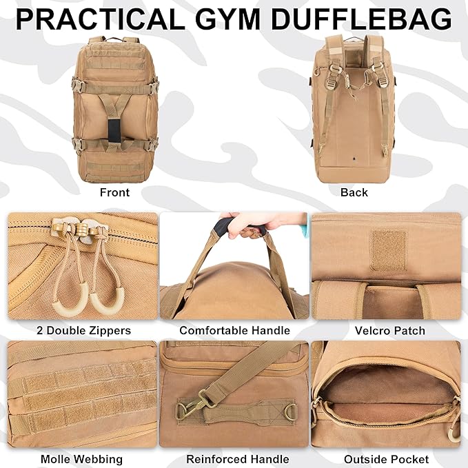 Gym Bag Duffle Bags Backpack Travel Duffle Bag with Weekend Overnight Bag for Outdoor Tactical Sports Travel Camping Hunting
