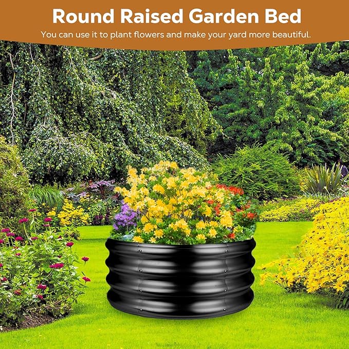 Raynesys 36 Inch Round Galvanized Fire Pit Ring Round Galvanized Fire Ring 3 Feet Diameter Round fire Pit Outdoor fire Pit for Backyard Camping Bonfire Black