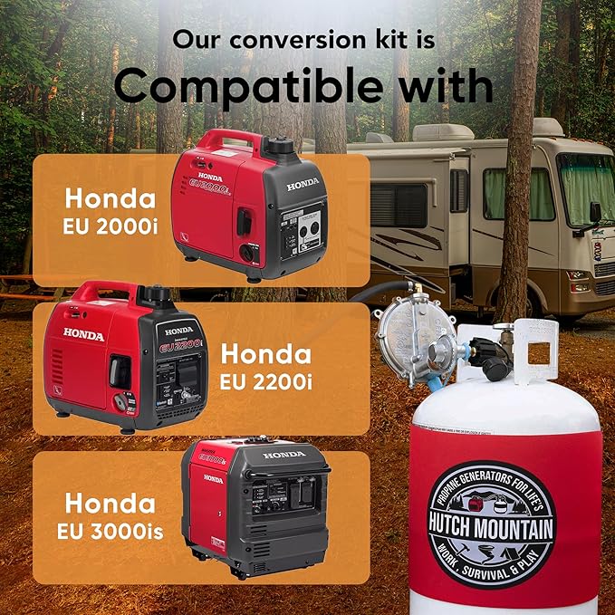 Hutch Mountain Generator Propane Conversion Kit Honda EU2000i - Tri-Fuel Conversion for Propane Gasoline &amp Natural Gas - Portable Generator Backup Kit for Home Emergencies Camping and RVs