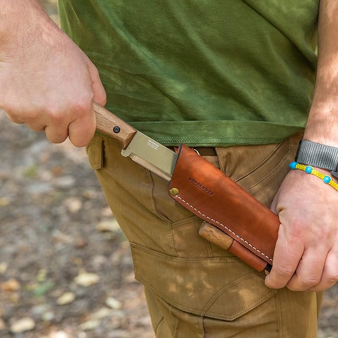 BPSKNIVES Adventurer - Bushcraft Knife - Fixed-Blade Carbon Steel Knife with Leather Sheath and Firestarter - Outdoor Full Tang Knives - Camping Knives - Survival Tactical Camp Knives