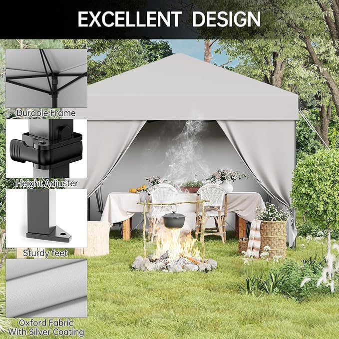 Pop Up Canopy Tent 10x10 Gazebo with 4 Removable Sidewalls Heavy Duty Outdoor Canopy for Patio Waterproof Instant Shelter for Parties &amp Camping White