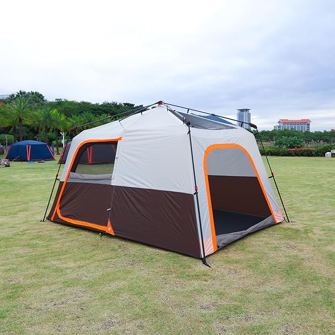 KTT Extra Large Tent 6-10-12-14 Person(A)Family Cabin Tents2 Rooms3 Doors and 3 Windows with MeshStraight WallWaterproofDouble LayerBig Tent for OutdoorPicnicCampingFamily Gathering