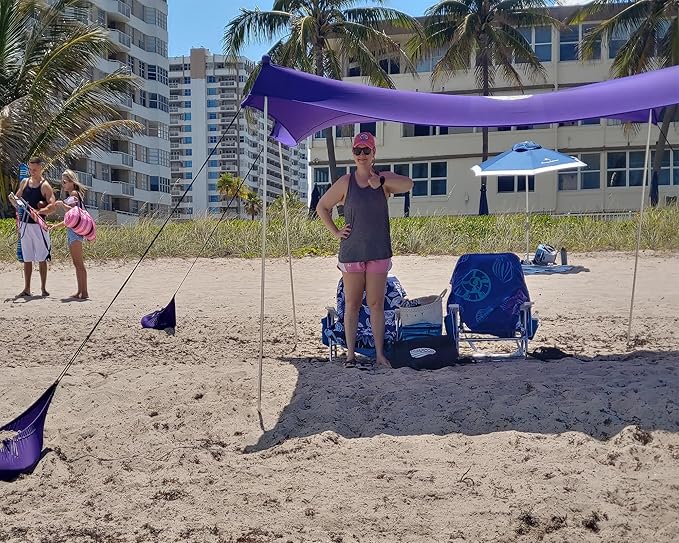 UMARDOO Family Beach Tent Canopy Sun Shade Portable Large Compact Beach Sun Shelter Easy Setup with Packable Bag for Outdoor Travel (Purple 12X12 FT. 4Poles)