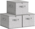 SONGMICS Foldable Storage Organizer Boxes Set of 3 Storage Basket Bins with Lids Handles Clothes Organizer 15.7 x 11.8 x 9.8 Inches Non-Woven Fabric Dove Gray URZB003W01