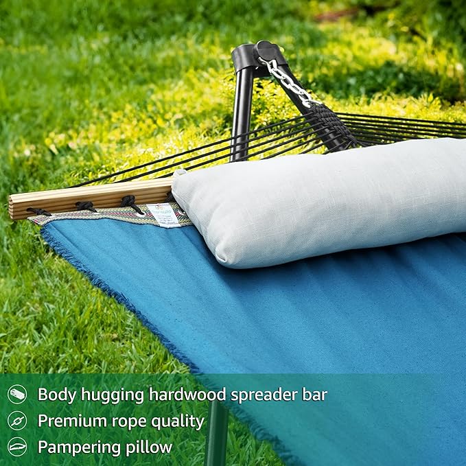 Tranquillo Unity Adjustable Hammock Stand 800 lbs Capacity Steel Double Hammock Stand for 2 Persons Premium Pre-Assembled Stand for Indoor Outdoor Blue