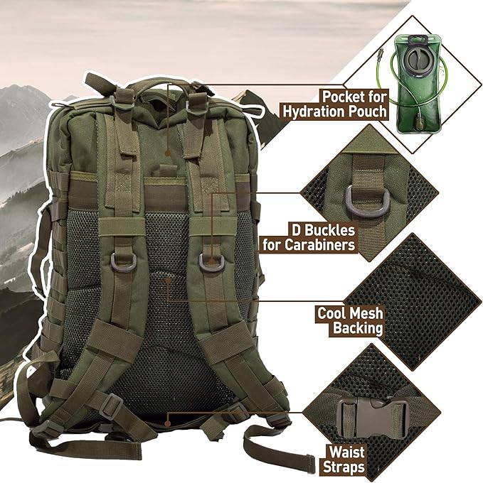 Bug Out Bag Backpack - 50L Tactical Backpack - Great for Survival Essentials (Purple)