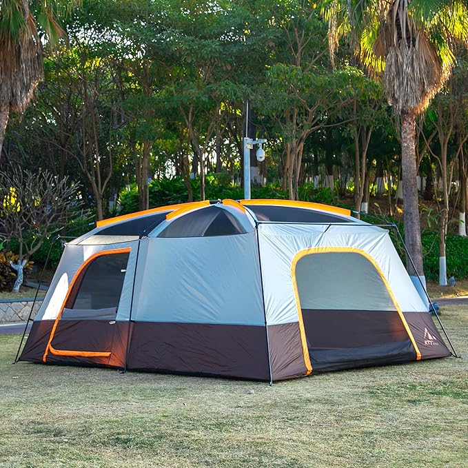 KTT Extra Large Tent 10-12-14 Person(B)Family Cabin Tents2 Rooms3 Doors and 3 Windows with MeshStraight WallWaterproofDouble LayerBig Tent for OutdoorPicnicCampingFamily Gathering