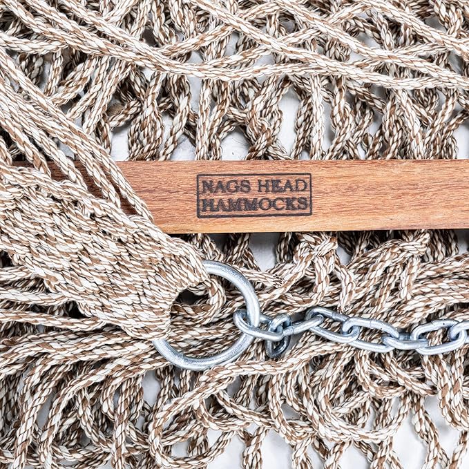 Nags Head Hammocks Single Antique Brown/Oatmeal Heirloom Tweed DuraCord Rope Hammock – 12 ft. x 50 in. 450 lb Capacity Galvanized Hardware Handcrafted in USA Free Chains &amp Tree Hooks