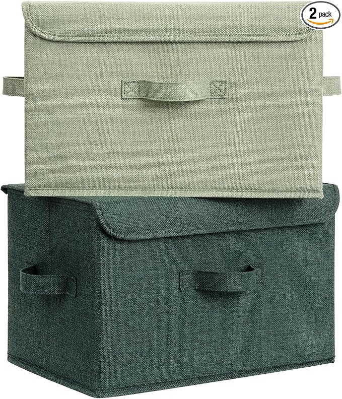 GRANNY SAYS Stoarge Basket with Lid Decorative Storage Boxes Closet Storage Bins for Clothes Collapsible Stackable Organization Sage Green&ampDark Green 2-Pack