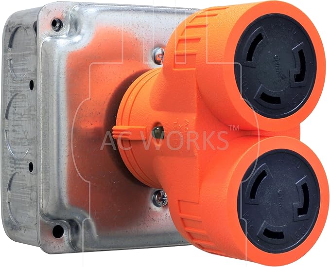AC WORKS 30Amp 3-Prong Locking Generator Distribution Cord (L5-30 to Duo L5-30 30A 3-Prong Compact)