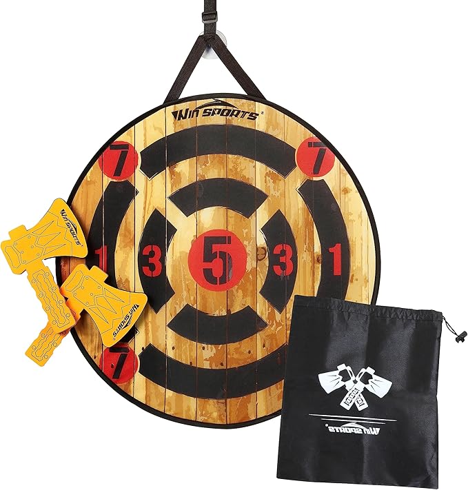 Toy Foam Axe Throwing Game - Indoor Outdoor Target GameIncludes Two Foam Axes One 26” Easy Fold Target and A Carry Bag