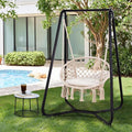 SUNCREAT Patio Swing Chair with Stand and Cushion Heavy Duty Hanging Chair with Stand for Bedroom 330 lbs Capacity Patent Pending Beige