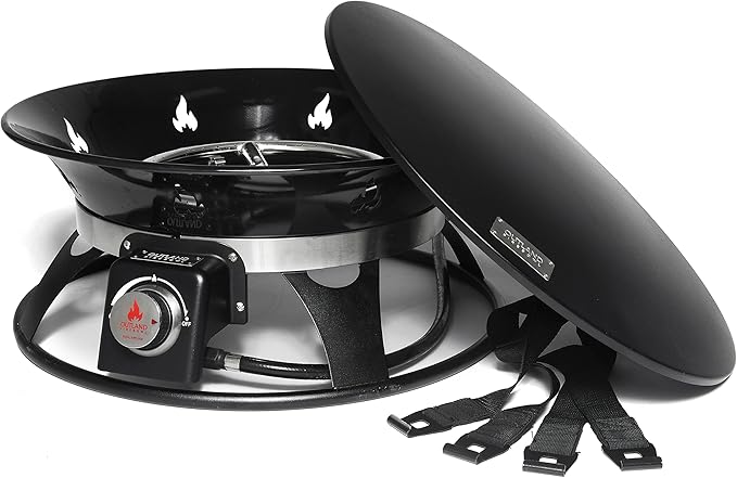 Outland Living Portable Propane Fire Pit 21-inch 58000 BTU with Fire Pit Cover &amp Carry Kit Smokeless Gas Firebowl | Perfect for Camping Patio Backyard Tailgating Deck RV| Black 863 Cypres
