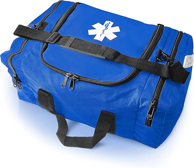 ASA TECHMED Large EMT First Responder Trauma Medical Bag Empty for Home 21x12x9 Inches Office School EMTs Paramedics First Responders Blue