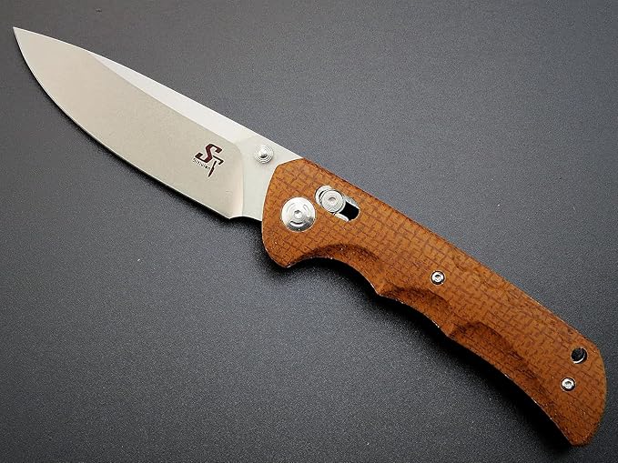 Sitivien ST110 Folding Knife D2 Blade and Micarta Handle Pocket Knife EDC Tool Knife with Pocket Clip for Outdoor Camping Hiking Survival(Brown) …