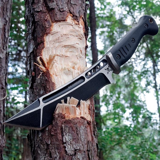 M48 Sabotage Tanto Fighter Knife – Black Oxide Coated Stainless Steel Blade Injection Molded TPR Handle Vortec Blade Cover - A New Age of Tanto Knife for the Modern User