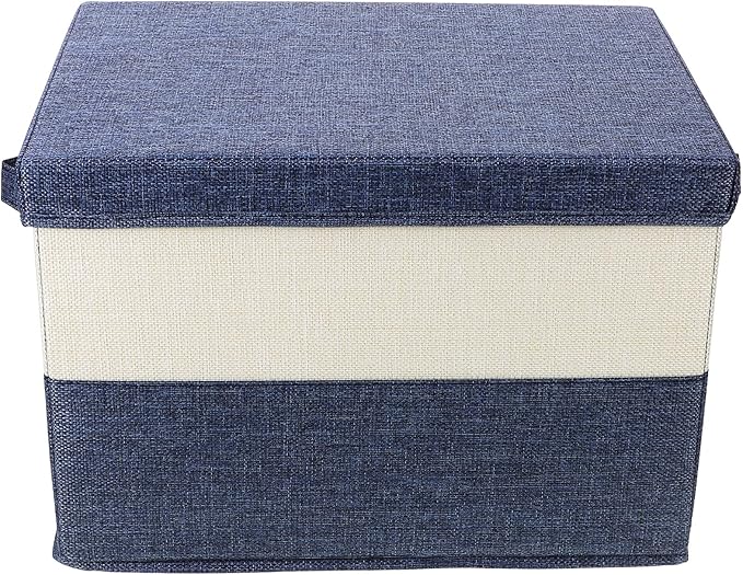 Alipis Cotton Linen Foldable Cloth Storage Bin with Lid 37.5x27.5x26cm Multipurpose Organizer Basket for Clothes Home Storage Container for Bedroom and Living Room