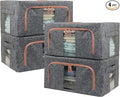 Linen Clothes Storage Bins 4PCS Sturdy Closet Organizers and Storage Bin with Metal Frame 2 Opening Ways Fabric Visible Lidded Storage Box for Organizing ClothingJeansSheets (4PC Gray 22Liters)