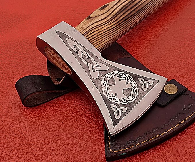 Smart &amp Sharp Hand Forged Viking Axe Etched on The Carbon Steel Forged Engraved Axe SS-17403 (ash Wood)