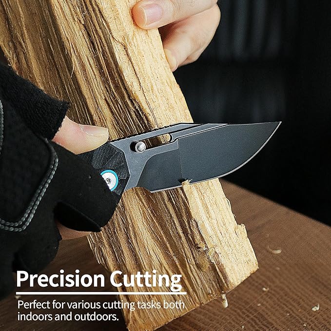 ALBATROSS Ultra-Light All Black EDC Knife 2oz D2 Steel Blade G10 Handle Liner Lock Thumb Hole Pocket knives for Mother's Day Father's Day Birthday Gift Box