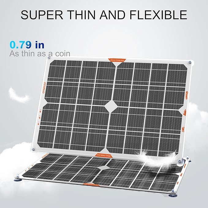 OYMSAE White 20W 12V Solar Panel Battery Charger Portable Waterproof Power Trickle Battery Charger &amp Maintainer for Car Boat Automotive RV with Cigarette Lighter Plug &amp Wiring Clip