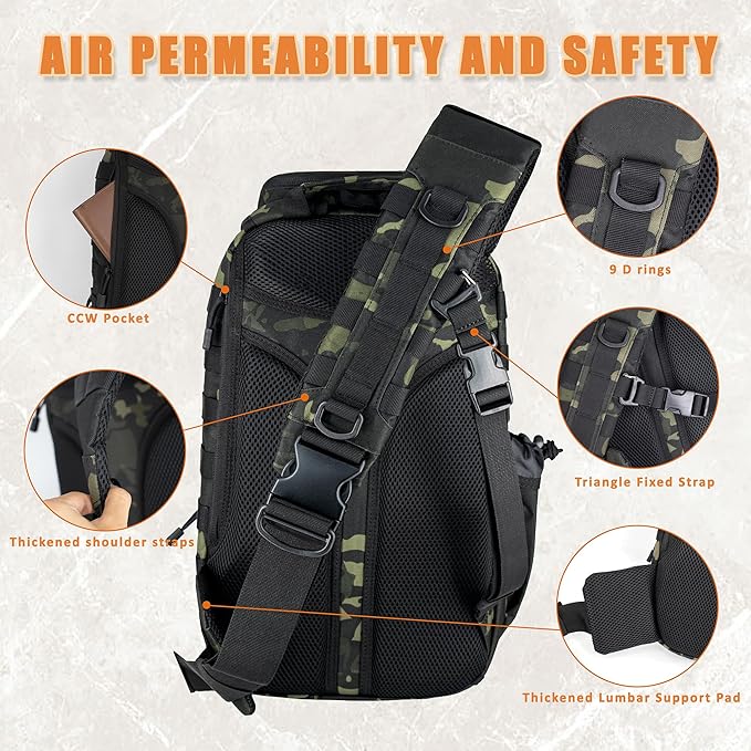 Tactical Sling Bag for Men Large Tactical Shoulder Bag with Bottle Holder Cross Body Bag Chest EDC Bag For Camping Hiking Trekking Daypack