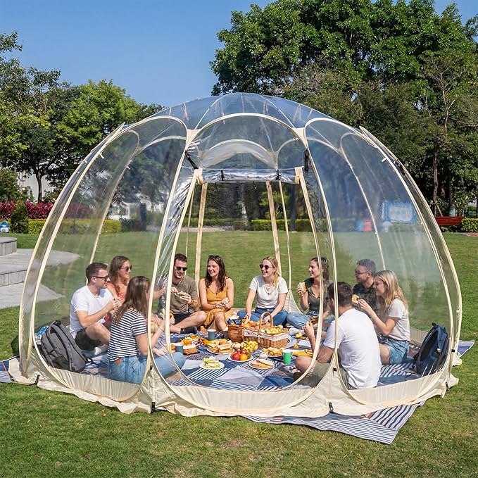 Pop Up Bubble Tent15 x 15 ft Outdoor Greenhouse Clear Camping Shelters8-12 Persons Igloo TentPVC 540°Degree Fully TransparentWeatherproof and Cold Protection Portablefor Patio and Backyard