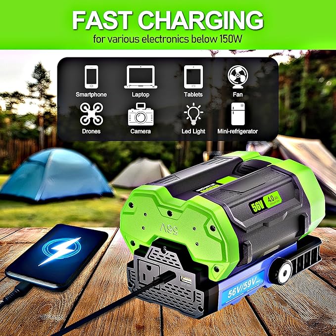 150W Portable Inverter Power Inverter Compatible with EGO Power+ Battery for Home and Outdoor