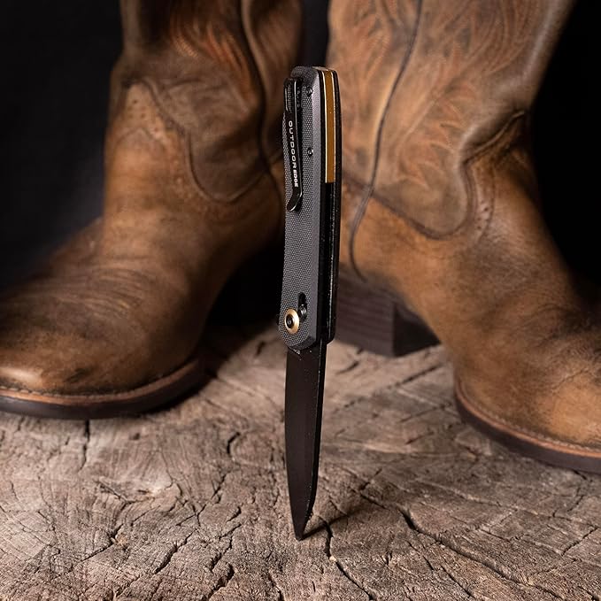 OUTDOOR EDGE Sentinel 3.15 Black Oxide Drop Point Blade – Smooth Ambidextrous Cross Bar Lock Non-Slip Black G10 Handle Ideal for Hunting Fishing Camping &amp Survival