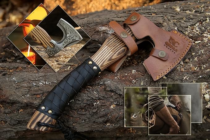 QEPAA CRAFTS® 13” Inch Hand-Forged Viking Axe-Rosewood Handle Hatchets and Axes Wood Splitting Axe Camping AxeViking Gift for Men (Medieval)