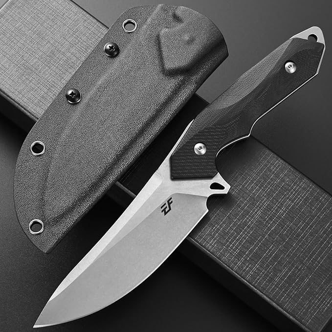 Eafengrow EF122 Fixed Blade Knife D2 Steel Blade G10 Handle Pocket Knives Fixed Knife Survival Outdoor Camping Survival Tool Knives Kydex Sheaths (Black)