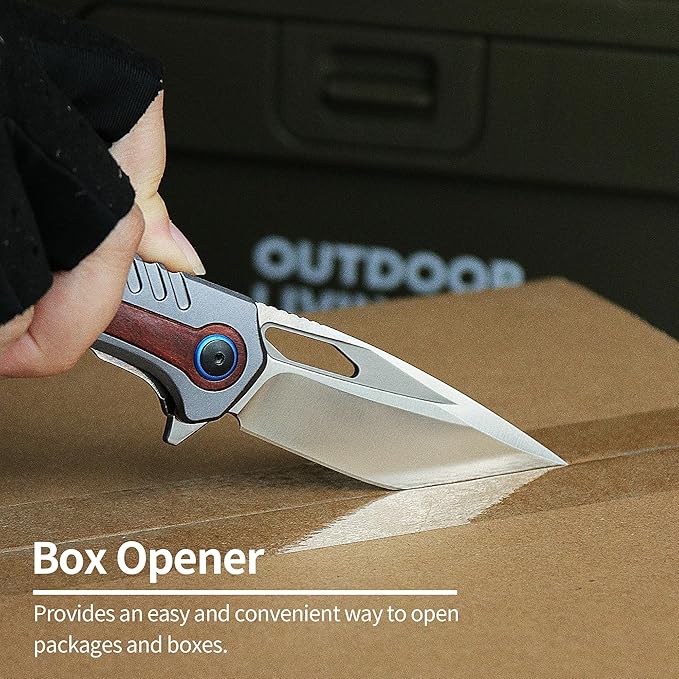 Artistic Valentine‘s Gift Colorful Wood Handle Folding Knife 3.3” Satin D2 Blade Silver Aluminum Flipper Ergonomic Gift Case