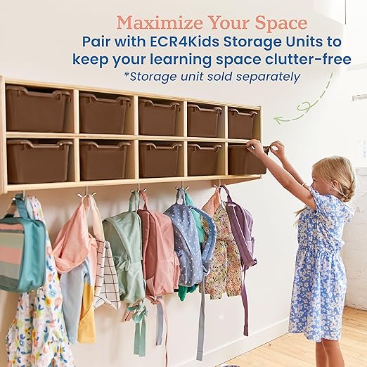 ECR4Kids Scoop Front Storage Bins Multipurpose Organization Chocolate 10-Piece