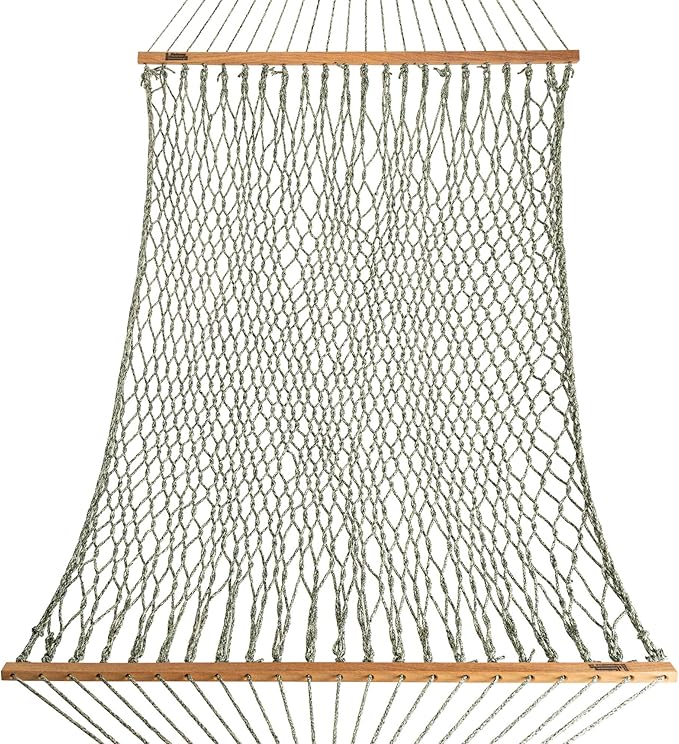 Hatteras Hammocks Small Green Oatmeal Heirloom Tweed DuraCord Rope Hammock – 11 ft. x 45 in. 450 lb Capacity Cumaru Spreader Bar Zinc-Plated Hardware Handcrafted in The USA