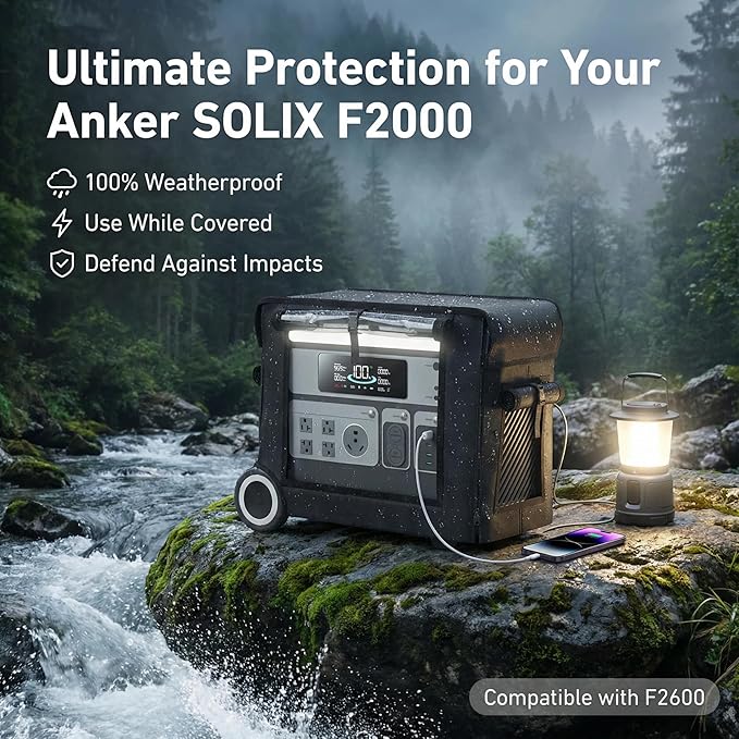 Anker SOLIX Protective Cover for F2000/F2600 Power Supplies - Waterproof Dustproof Portable Battery Cover with Easy-Access Precision Window