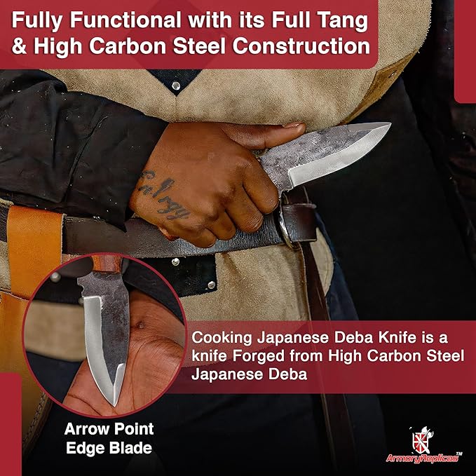 Armory Replicas™ Full Tang Tiny Predator Food Prep Kitchen Camping Cooking Japanese Deba Knife w/Walnut Wood &amp Genuine Leather