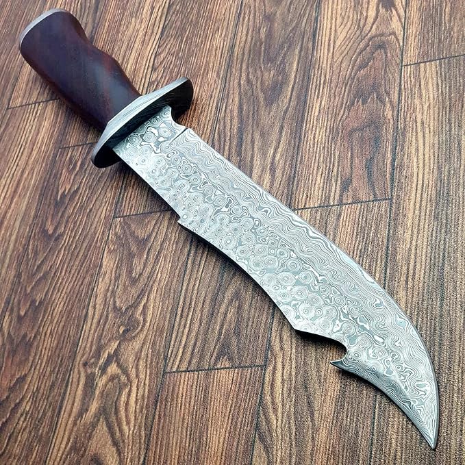 Hk-707 KNIVES Bowie 15.0 Inch Handmade Damascus hunting knife fixed blade Bowie With sheath Wood Handle Camping And survival knife.
