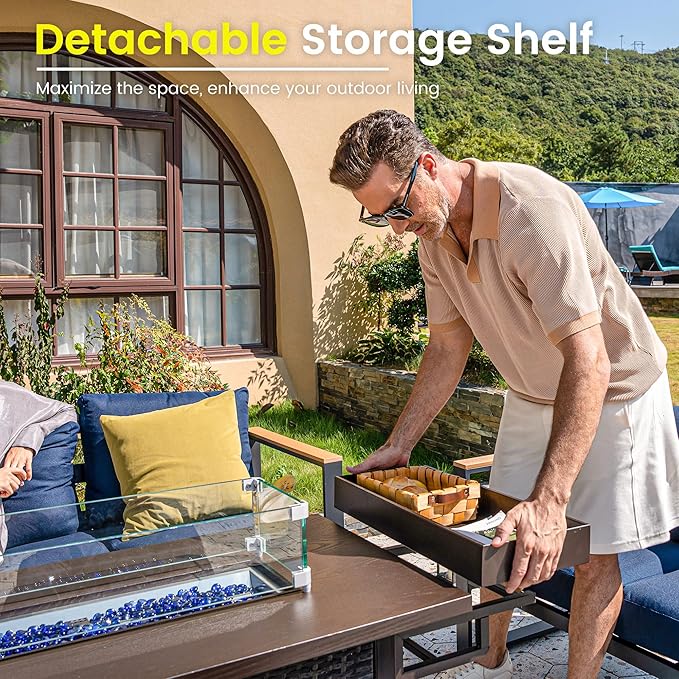 Sundale Outdoor 52 Inch Outdoor Fire Pit Table 50000 BTU Propane Fire Pits with Storage Shelf Glass Wind Guard and Lid Wicker Patio Gas Fire Pit for Outside Patio and Garden CSA-Listed(Brown)