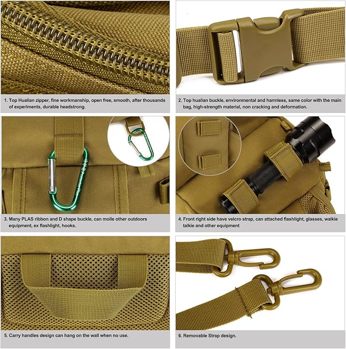 Huntvp Tactical Waist Pack Bag with Water Bottle Pocket Holder Military Fanny Packs Waterproof Hip Belt Bag Pouch for Hunting Camping Trekking (Brown)