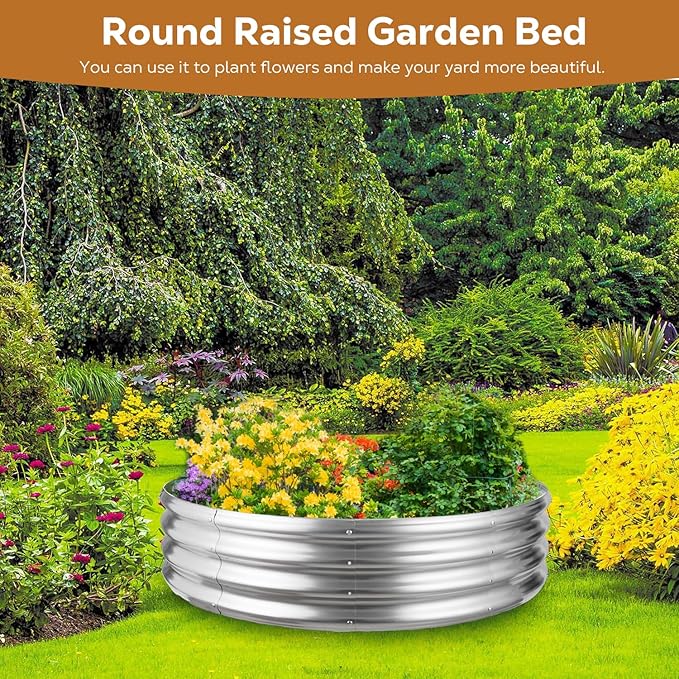 Raynesys 48 Inch Round Galvanized Fire Pit Ring Silver Round Galvanized Fire Ring 4 Feet Diameter Fire Pit Outdoor Pits for Backyard Camping Bonfire