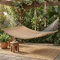 Fab Habitat Solid Recycled Polyester Hammock - Fargo - Khaki - Indoor/Outdoor Quick Dry 2 Person 460 lbs Capacity - Patio Poolside Backyard Garden Beach Balcony - 12-14 ft Adjustable