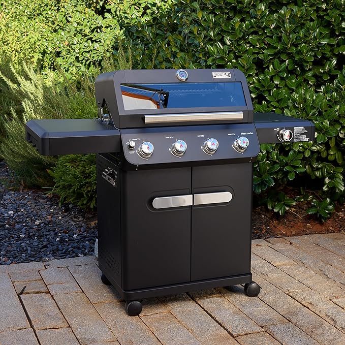 Monument Grills Outdoor Barbecue Stainless Steel 4 Burner Propane Gas Grill 52000 BTU Patio Garden Barbecue Grill with Side Burner and Knob Controls Mesa425 with BBQ Cover
