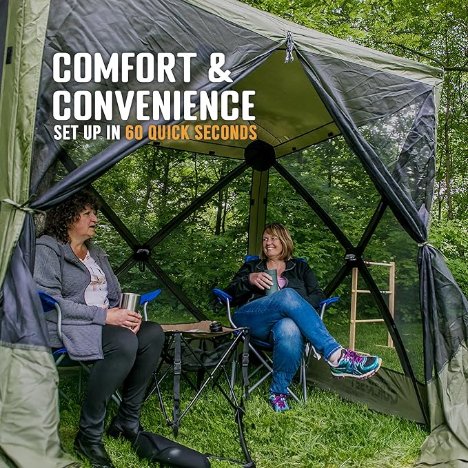 CLAM Quick-Set Pop Up Screen Tent Traveler 6 x 6 ft Instant Setup Green Portable Outdoor Shelter Compact Bug-Free Canopy Tent for Camping Fishing Backyard - Green