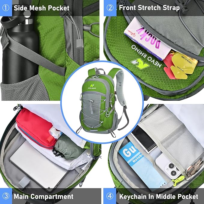 N NEVO RHINO Hiking Backpack 20L Water Resistant Outdoor Day PackLightweight Travel Small Backpack for Men Women