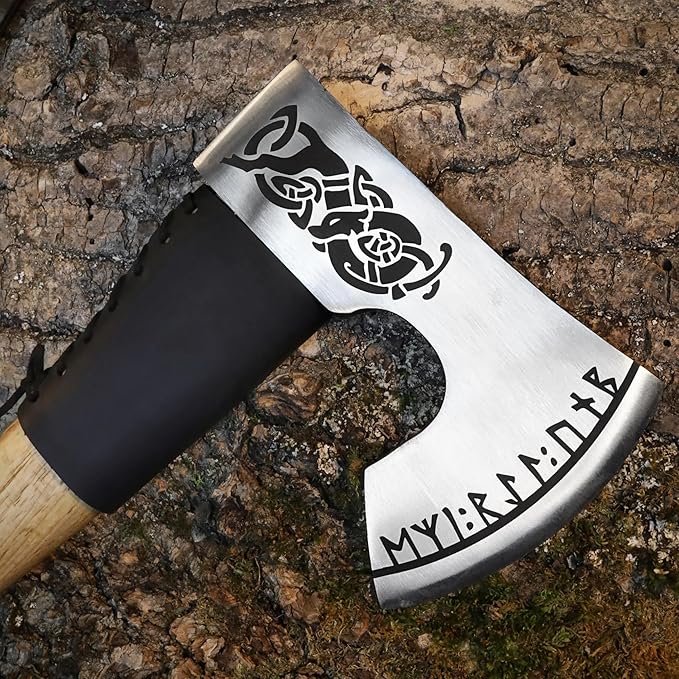 Camping Hatchet Wood Splitting Axe Chopping Kindling Forged Viking Axe Outdoor Bushcraft Tool with Sheath Handmade