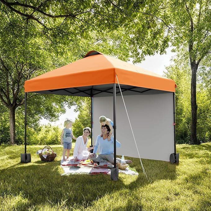 10x10ft Pop Up Canopy Tent With SidewallOutdoor Freestanding Sun Shelter Picnic and CampingInstant Shade Tent With Vented Roof for Beach &amp Events - Includes Storage BagSandbagsStakes&ampRopes