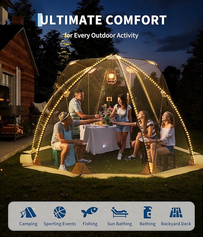 Garvee 12 x 12 FT Instant Outdoor Clear Bubble Tent All Weather Sport Tent Instant Rainproof Camping Rain Shelter for Sports Events Patio Fishing