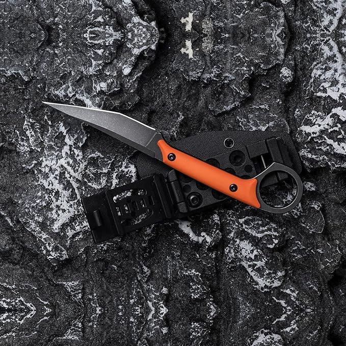 Fixed Blade Knife D2 Steel Blade and G10 Handle Utility EDC Knife for Outdoor Survival Hiking Camping with Kydex Sheath OS1221 (Orange)